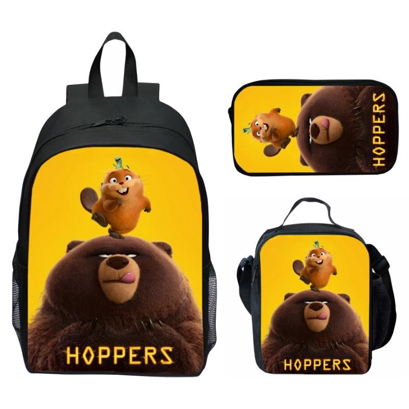 Hoppers Biber Metamorphose Druck 3-teiliges Set Schulrucksack Brottasche Federmäppchen Cartoon Schüler Set