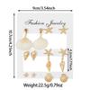 6 Pairs of Women's Ocean Style Shell & Starfish Earring Set, Summer Vacation Style Natural Conch Earrings