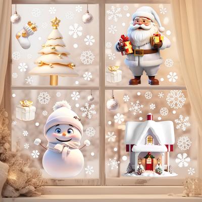 4 pezzi/set Adesivi per finestre di Natale Albero di Natale Casa Fiocco di neve Decalcomania in vetro Decorazione di Buon Natale Casa Navidad 2025
