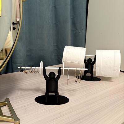 Stylish 3D Funny Weightlifting Toilet Paper Holder | Durable PLA Material, Bathroom Organizer, Unique Indoor Decor, Playful Design