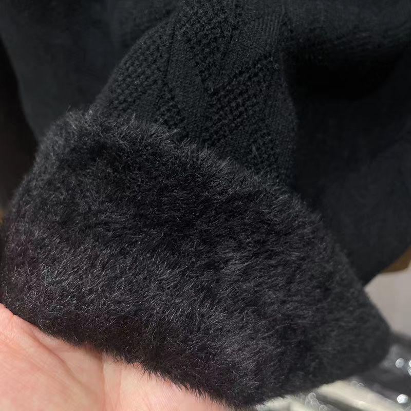 Women's One-piece Velvet Warm Semi High Neck Knitted Sweater with Long Sleeves Inside Casual Loose Pullover for Autumn and Winter