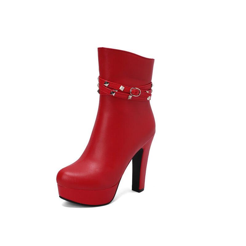 Women Platform Boots High Heels Winter Women Shoes Fashion Rivets Belt Buckle Round Toe Ankle Boots for Women Size 42 43 WSH4982