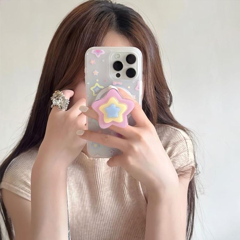 Korean Cute Star For Magsafe Magnetic Phone Holder For Iphone 15 Matte Wireless Charging Case Stand Decoration Gifts For Girls