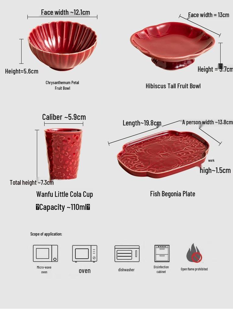 Red Ceramic Dessert Plate: Retro Chinese Pastry & Fruit Display Dish