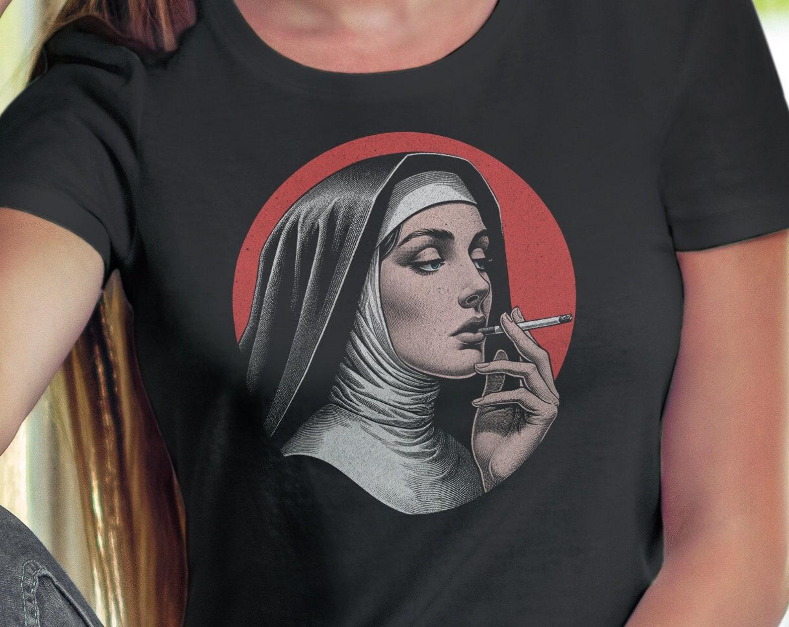 Bad Habit Nun T-Shirt – Funny Dark Humor Unisex Tee M
