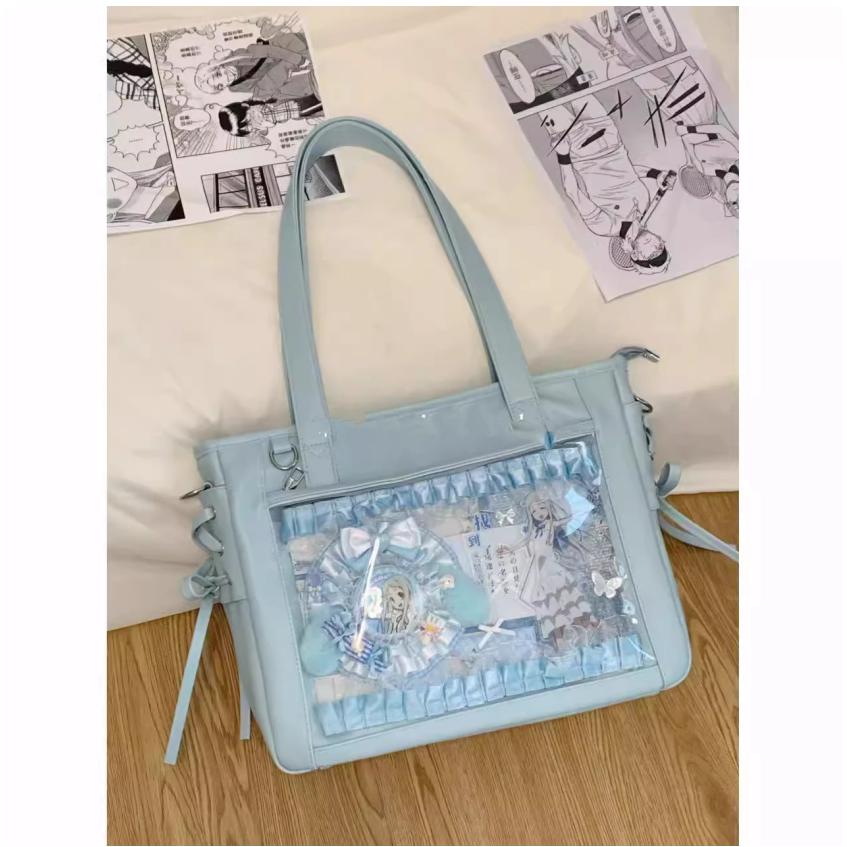 JIAERDI Harajuku Sweet Cute Bow Tote Bag Women Square Large Capacity Transparent Shoulder Bag Ladies Everyday Anime Ita Bag 2025