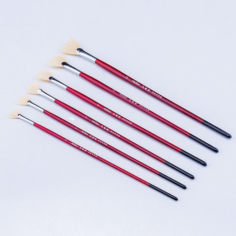 6-Piece Hog Bristle Fan Brush Set for Gouache, Watercolor & Oil Painting
