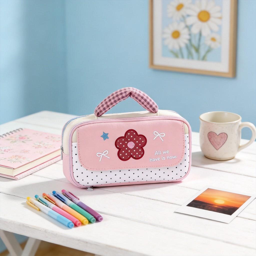 Floral Pattern Pencil Case With Large Capacity For Students And Travel Use