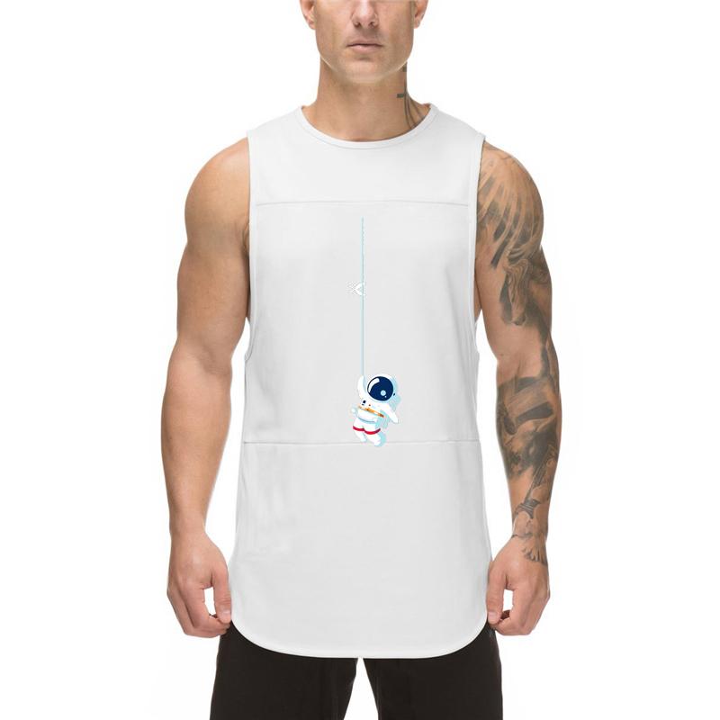 Muscleguys Running Vests Men Space Astronaut Funny Print Bodybuilding Tank Tops Mesh Quick Dry Gym Fitness Sports Workout Sleeveless Shirt