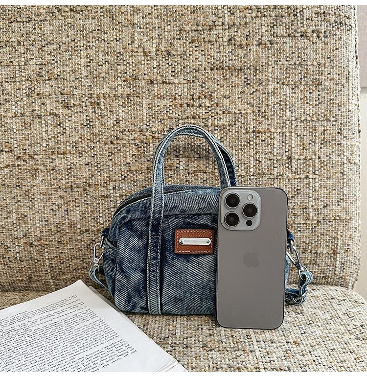 Korean Fashion Casual Washed Denim Mini Pillow Shoulder/Crossbody Bag - New Autumn/Winter 2025