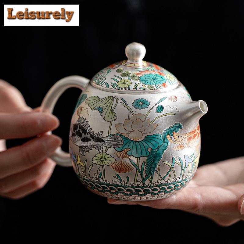 Creative Fish Algae Patterned Gilt Silver Tea Set Complete Set Retro Tea Ceremony Set Teapot and Tea Cup Set Tea Item Decoration