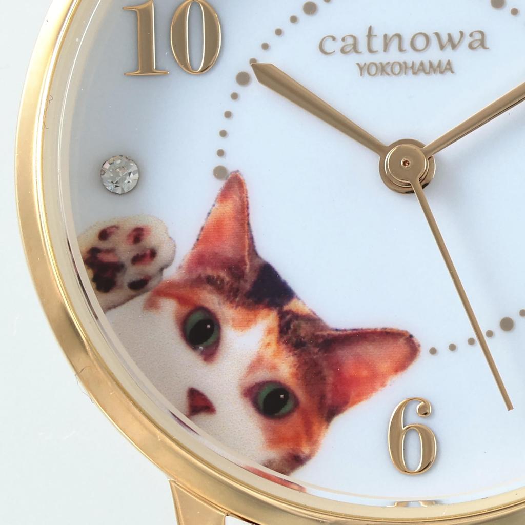 Calico Cat Beckoning Cat Genuine Leather Wristwatch, Beige