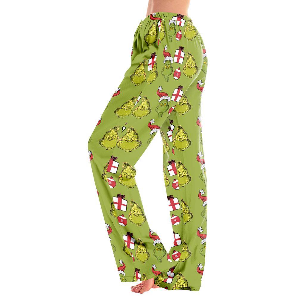 Adult Fashion Loose Christmas Printed Casual Pants Home Pajama Pants (No Drawstring)