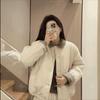 Small Soft Solid Color Velvet Thickened Warm Cotton-padded Clothes Winter New Loose Round Neck Cotton Clothes Women's Clothing