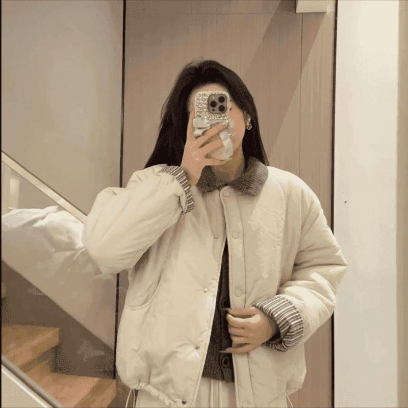 

Small soft solid color velvet thickened warm cotton-padded clothes winter new loose round neck cotton clothes women s clothing S чёрный