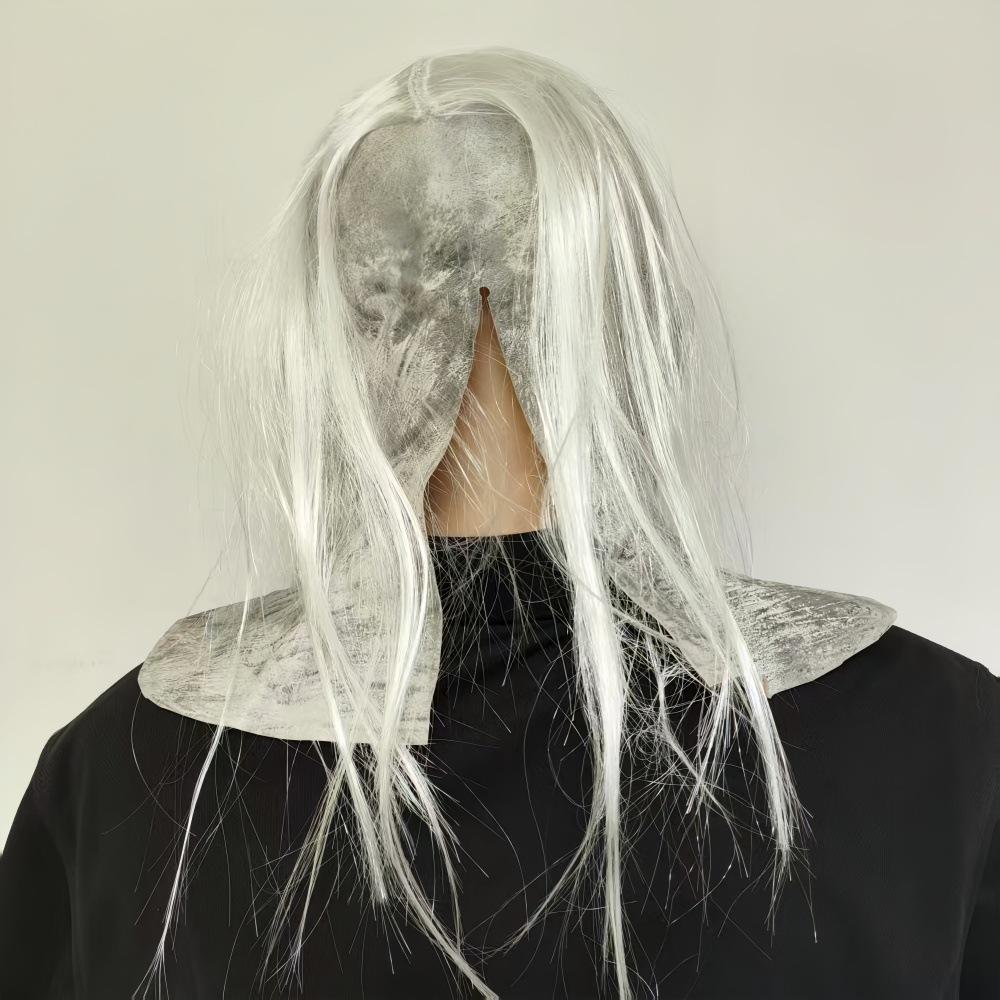 Horror Biochemical Zombie Film and Television Head Cover, White Hair Devil Mask