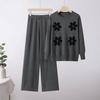 Fashion Casual Knitted Suit Pants Loose Sweater Wide Leg Pants Trousers Two-piece Daily Wear
