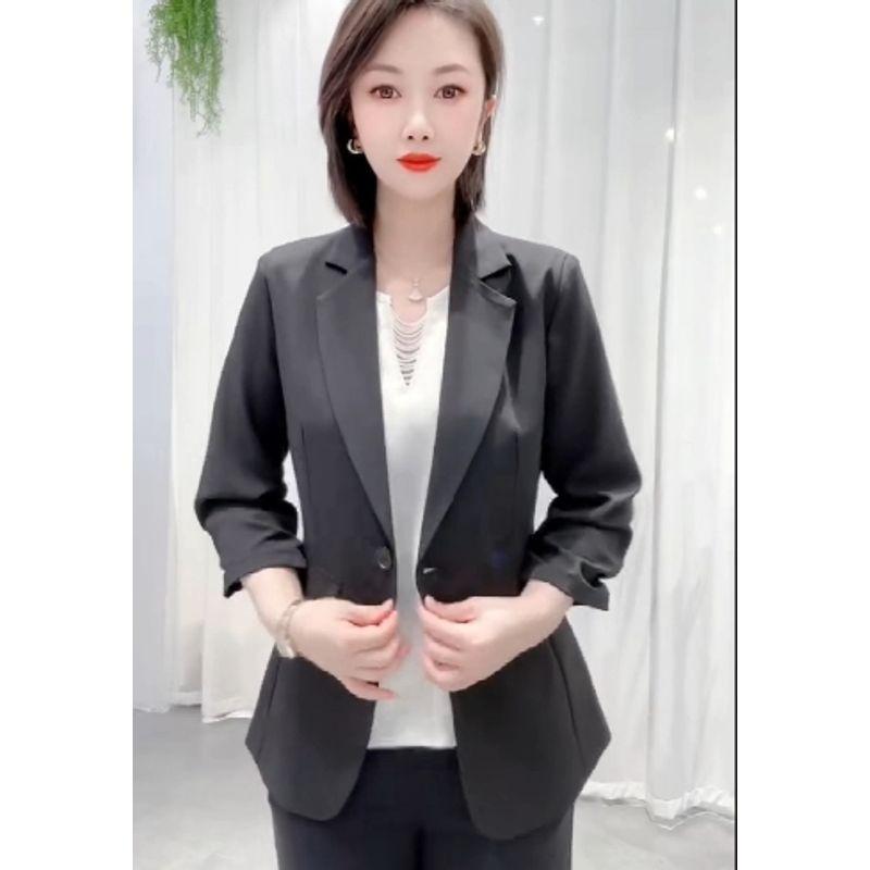 

Japan fashion Foreign Trade Order! Capable and Sexy Women Spring/Summer Ramie Cotton Embroidery One Button Blazers Show Energy and Spirit Black XL
