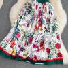 Summer Women European Style Designer Runway Dress Vintage Print Turn-down Collar Shirt Party Dresses