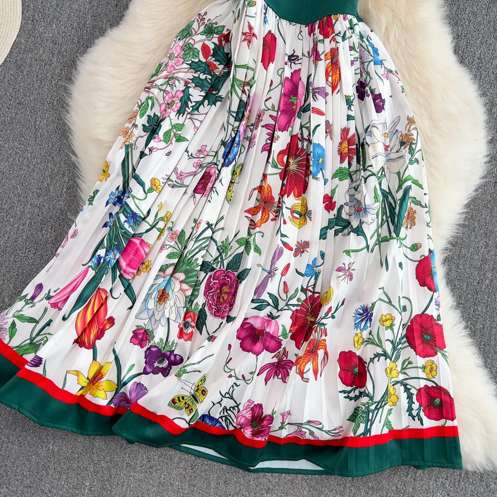 Summer Women European Style Designer Runway Dress Vintage Print Turn-down Collar Shirt Party Dresses