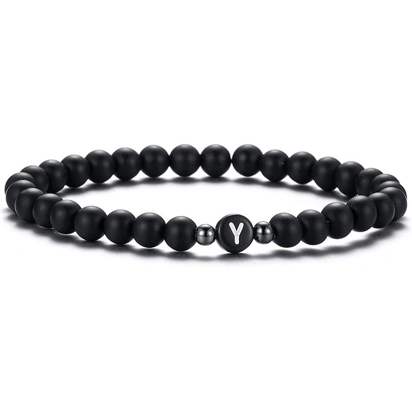 6 mm Armband aus natürlichem, mattiertem Achat für Damen und Herren, handgefertigtes Perlenarmband mit Buchstaben, modisches Design mit 26 Buchstaben, Partnerschmuck