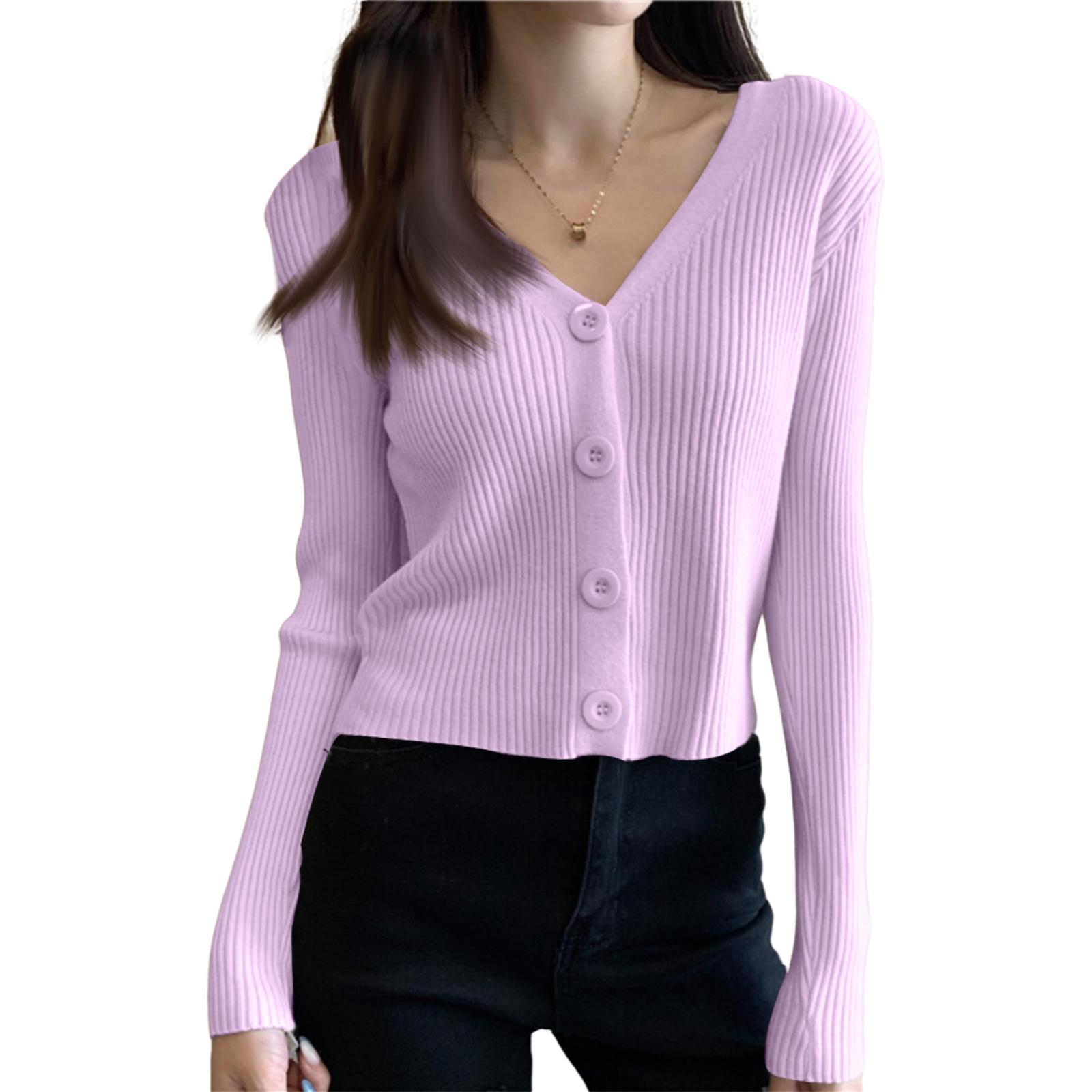 

Женский короткий свитер облегающего кроя, кардиган, вязаный кардиган, верхняя одежда One Size фиолетовый