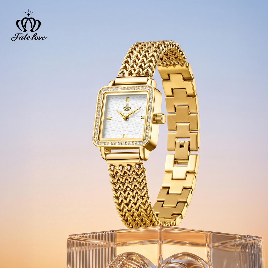 Fatelove 928 Quartz Watches for Women Steel Strap Diamond Bezel Waterproof Woman Watch Fashion Elegant Simple Ladies Wristwatch