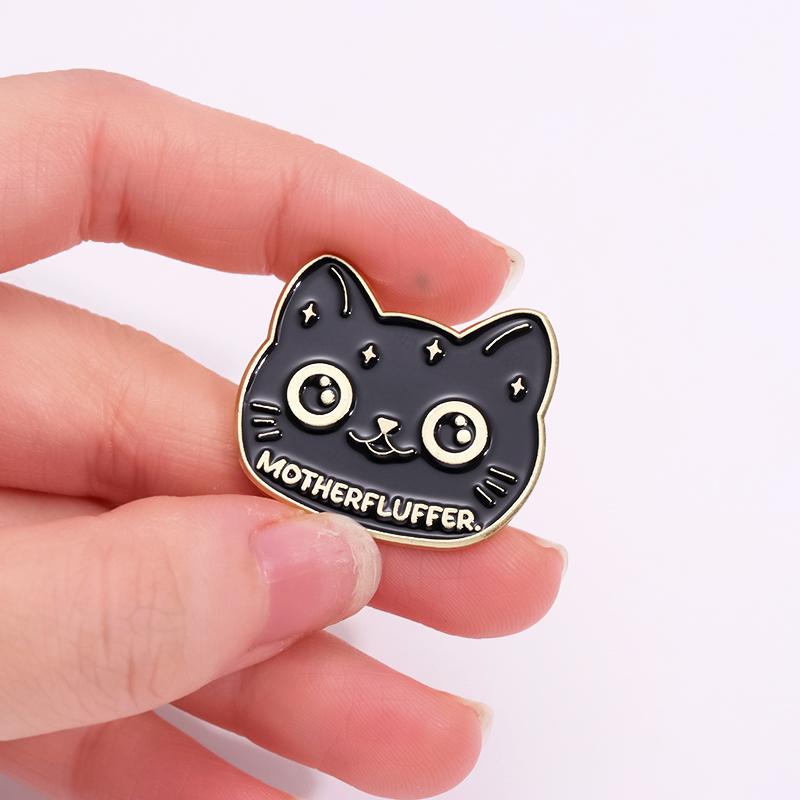 Cute Cats Enamel Pins Custom MOTHERFLUFFER Alien Cat Brooches Lapel Badges Cartoon Animal Jewelry Gift for Kids Friends