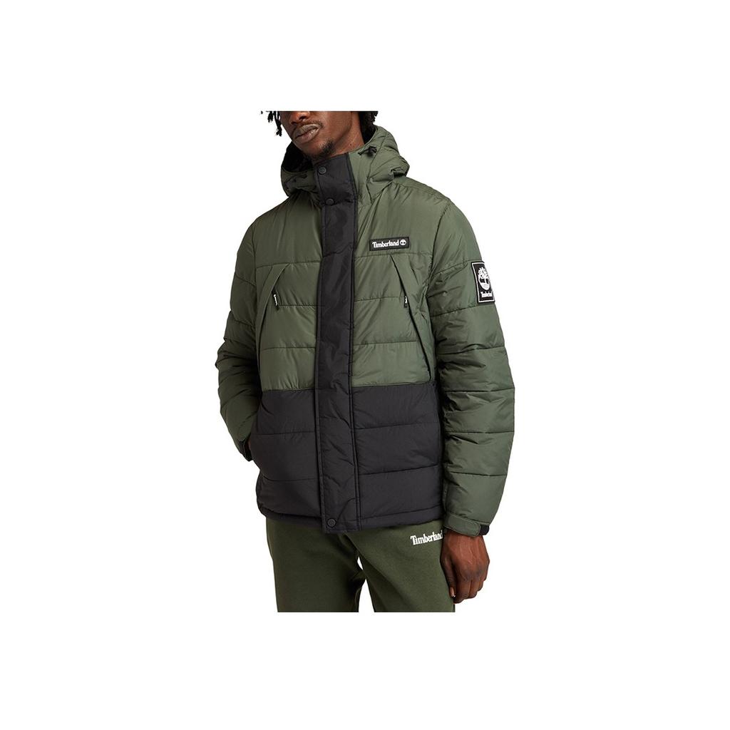 Timberland Embroidered Logo Warm Color Block Hooded Cotton Jacket Men Jackets Green A2AEB-W74