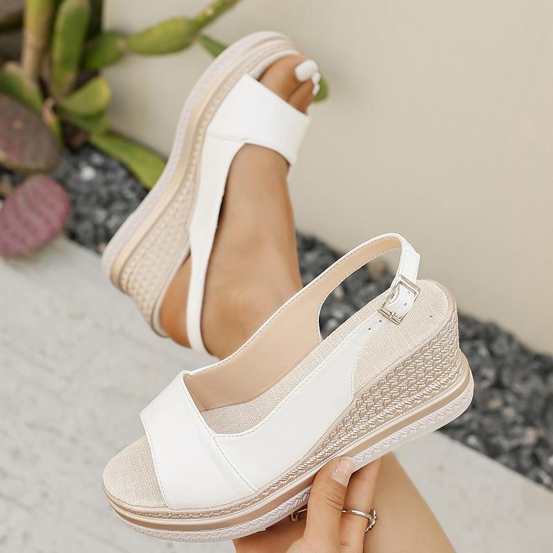 Fashion Women's Concise Pu Leather Wedges Sandals Plus Size Thick Sole Non Slip Slingback Dress Shoes Comfort Chunky Platform Slippers