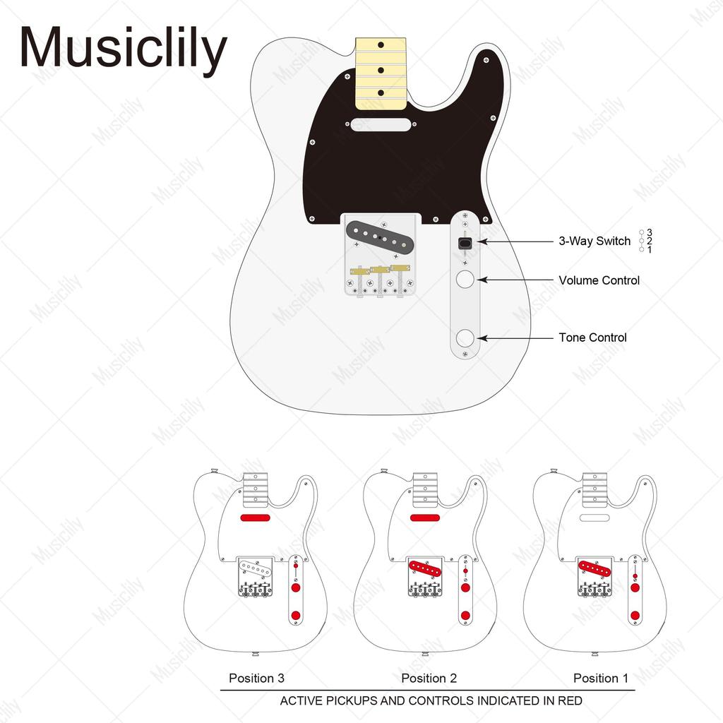 Musiclily Basic 32mm Telecaster Pre-Wired Control Plate with 3-Way Switch for Tele Electric Guitar, Chrome