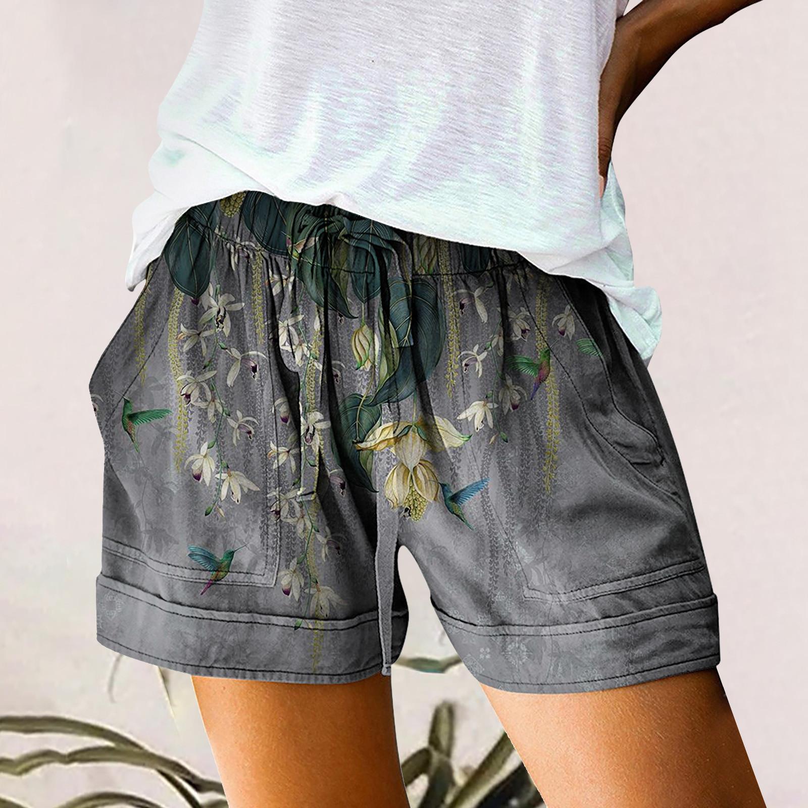 

Women Summer Shorts Plus Size Bandage Pockets Printed Loose Casual Shorts L