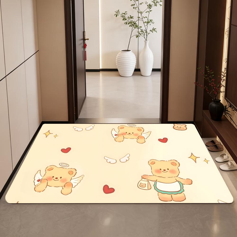 Cartoon-B-butterbear Floor Mat Diatomite Bath Mat, Quick Dry Absorbent Non-Slip Door Mat