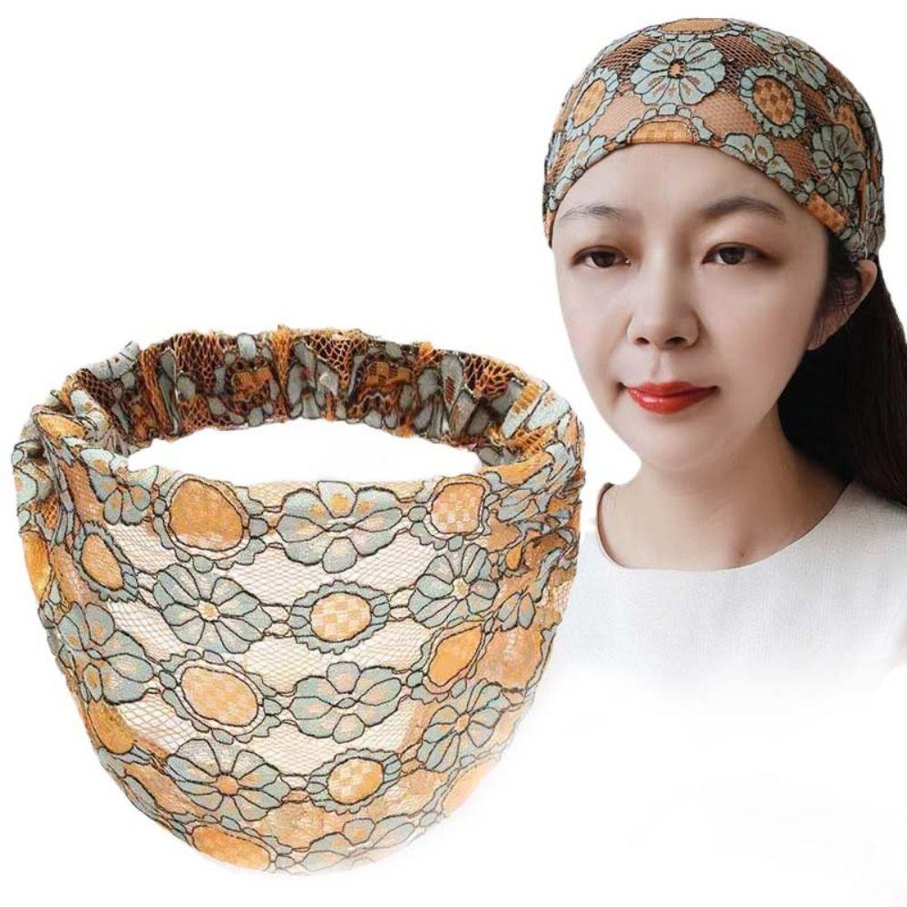 Hair Hoop Lace Hairbands Hollow Wide Side Head Wrap Fashion Mesh Flower Headband  Daily