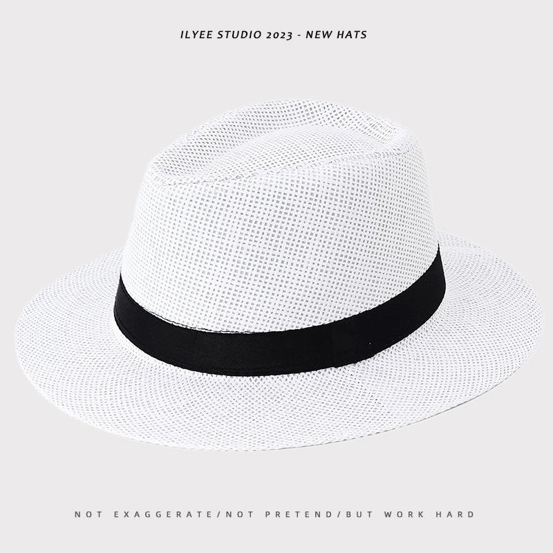 Men's Panama Straw Hat Summer New British Jazz Hat Women's Sunshade Sun Protection Beach Flat Top Hat