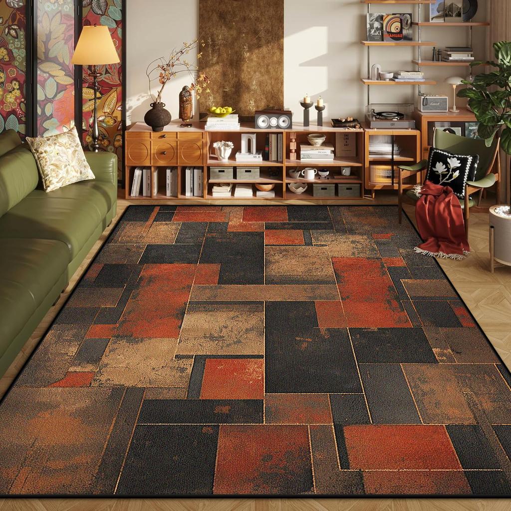 Abstract Geometric Carpets for Living Room Plush Decoration Home Retro Nordic Non-slip Floor Mat Washable Bedroom Cloakroom Rugs