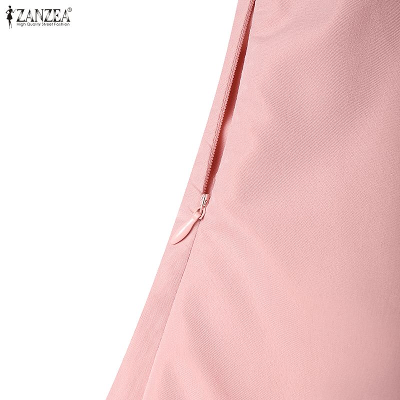 ZANZEA Damen Lässig Umlegekragen Sommer Kurzarm Langes Kleid