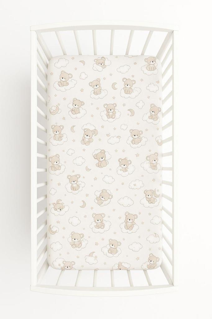 Cotton fitted sheet for a crib 120x60 cm - beige teddy bear with a rainbow