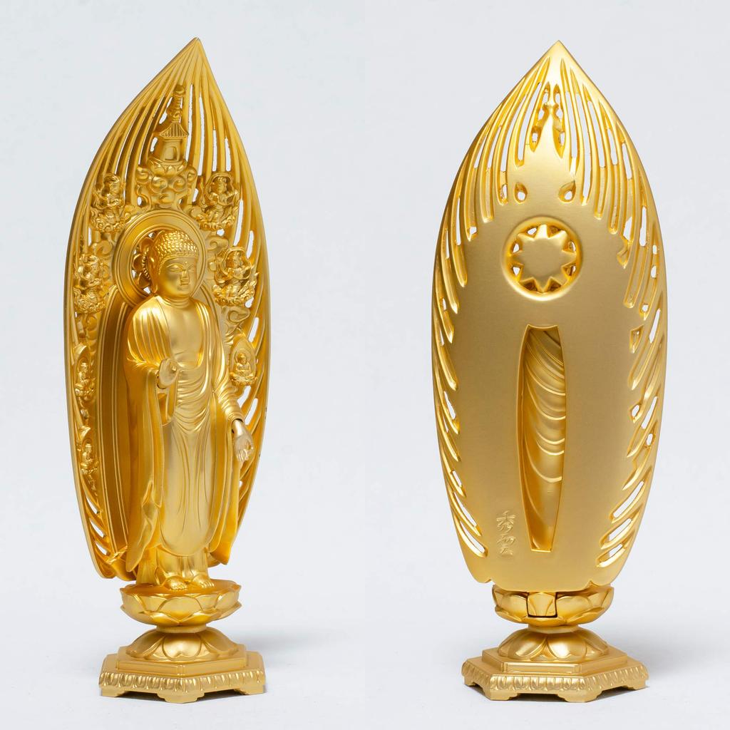 Amitabha Buddha 17cm Makita Original Takaoka Bronzeware Buddha Statue, Boat-Shaped, (Gold Plated/24K Gold), Sculptor Shuun, Model, "Jodo Sect,"