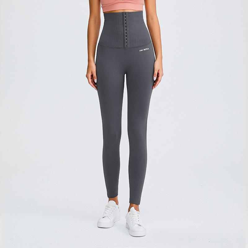 

Yoga Lian Women s High Waist Slimming Fitness Leggings with Buckle Waist and Hip Lift XL сірий колір