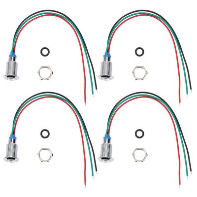 4 Sätze Vorverdrahtete Runde LEDs Metall Wasserdicht 2-Farb-Anzeige Gemeinsame Kathode 10mm 1224V(Rot und Grün