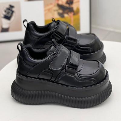 Retro Dicksohlige Damenschuhe 2025 Frühling Herbst Einfarbig Große Kappe Lässige Plateau Erhöhte 7cm Hohe Absätze Damen Sneaker