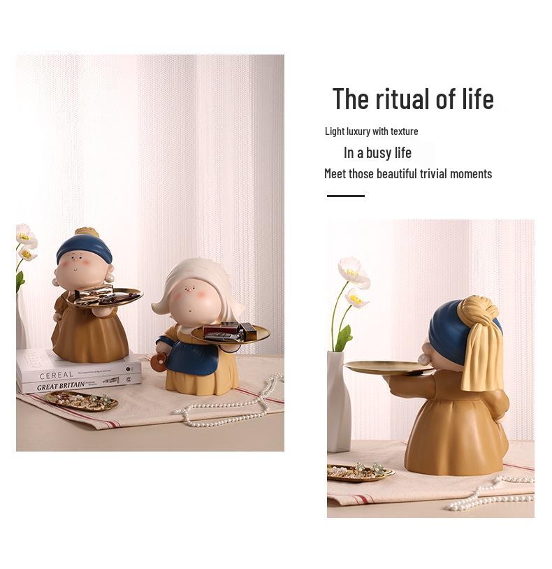 Decorative Foyer Key Tray with Pearl Earring Girl Design - Creative Living Room Ornament