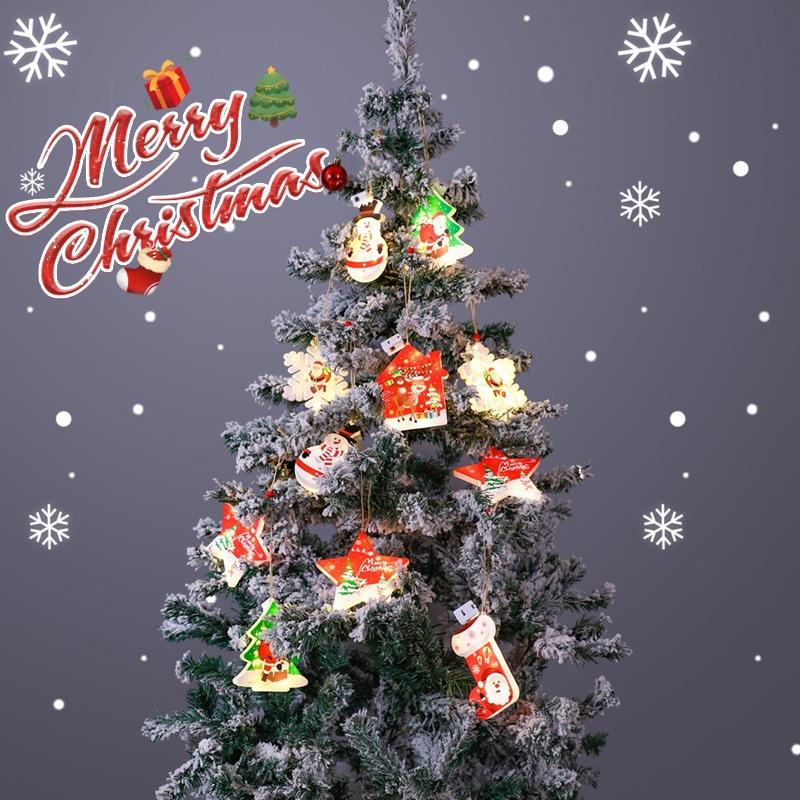 Christmas Decoration Pendant Lights Xmas Tree Hanging Pendants Snow Santa Snowman Ornament LED Light Year String Light