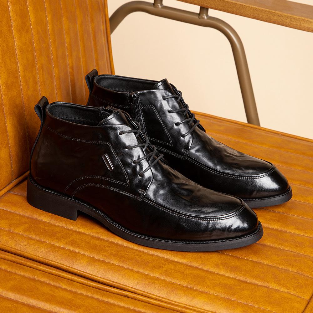 

Autumn and winter new leather Martin boots men s mid-top men s shoes fleece boots British style business casual dress leather shoes 38