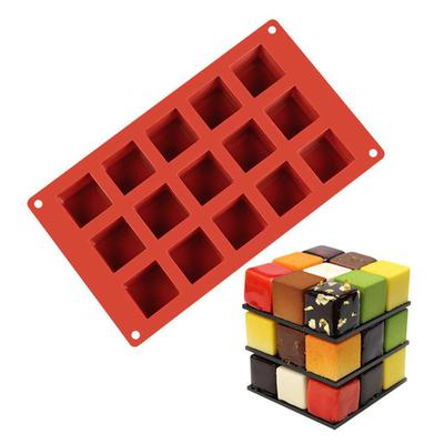 Stampo in silicone quadrato a 15 cavità per fare mousse, stampo per torte, strumento per decorare e cuocere per fare cioccolato, fondente, dessert