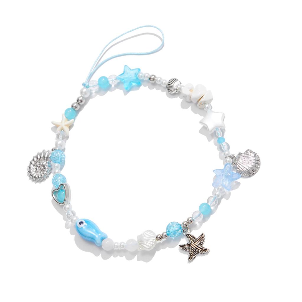 Stilvoller Sommer Ozean Thema Handy-Anhänger Schlüsselanhänger Muscheln Seestern Schneckenhaus Schlüsselring Handgefertigt Perlenbesetztes Handy-Lanyard