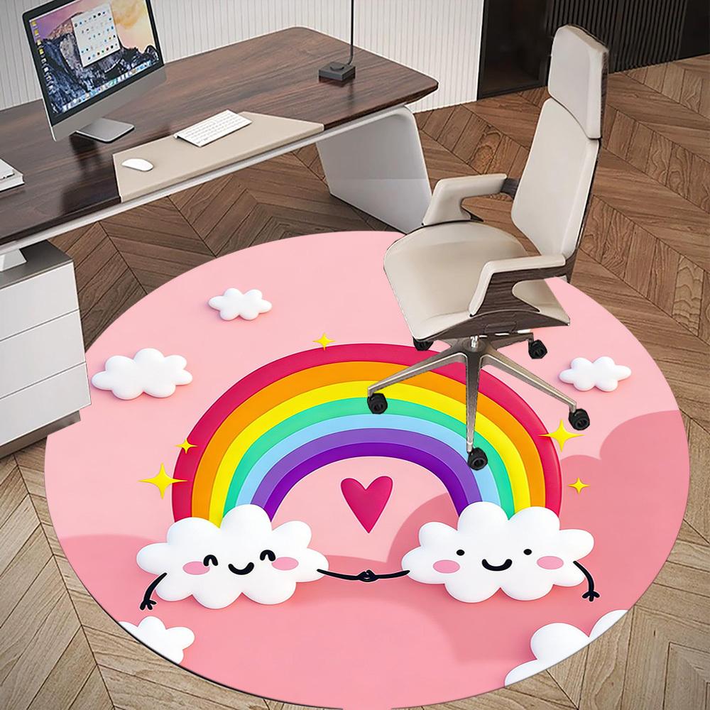 1pc rainbow cloud Round Chair mat office Area Rug - Non-Slip, Floor Mat for Office, Bedroom, and Indoor Decor p127280