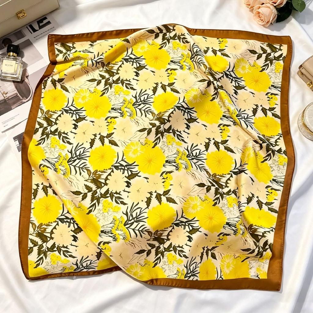 Écharpe carrée florale de luxe légère française impression soie simulation soie foulard foulard de tête foulard pour femmes printemps et été foulard foulard temperament ne