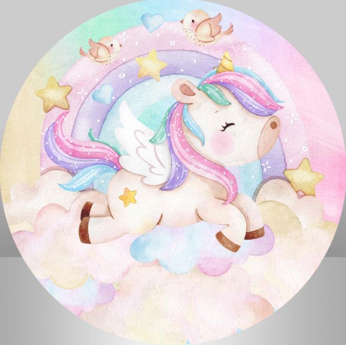 Unicorn Background Cloth Colorful Birthday Decoration Circular Backdrops Kids' Favorite Party Supplies Baptism Decoration Cloth